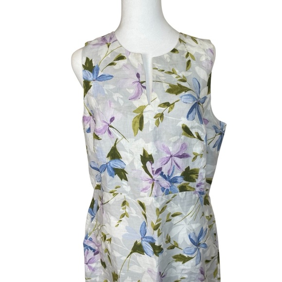 J. Jill Love Linen Floral Sleeveless Shift Dress V-Neck Medium Wedding Guest EUC - Picture 3 of 13